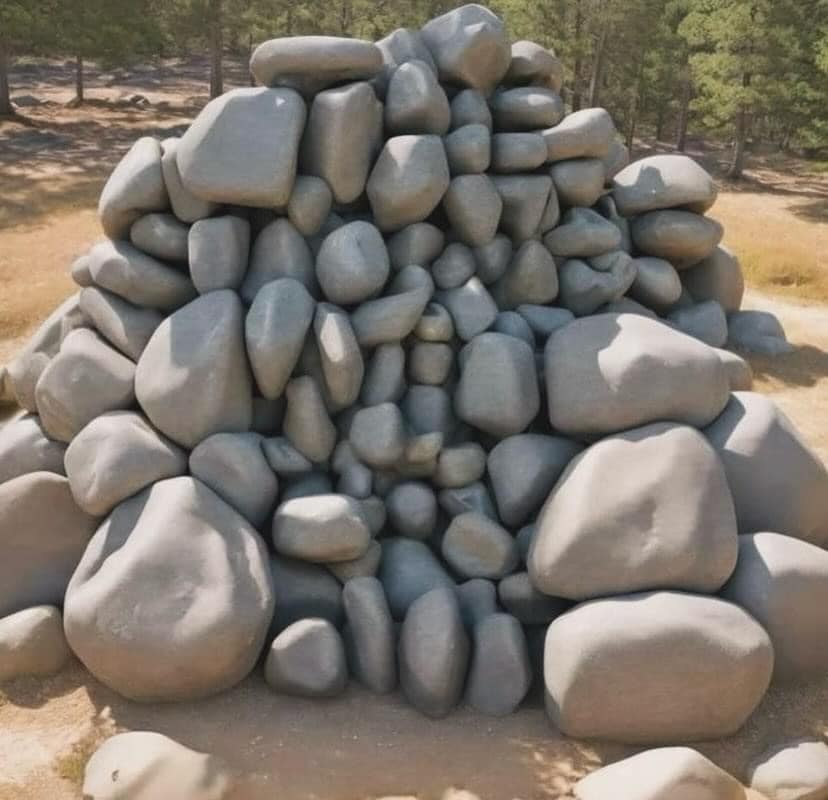 A hidden message appears within a pile of rocks